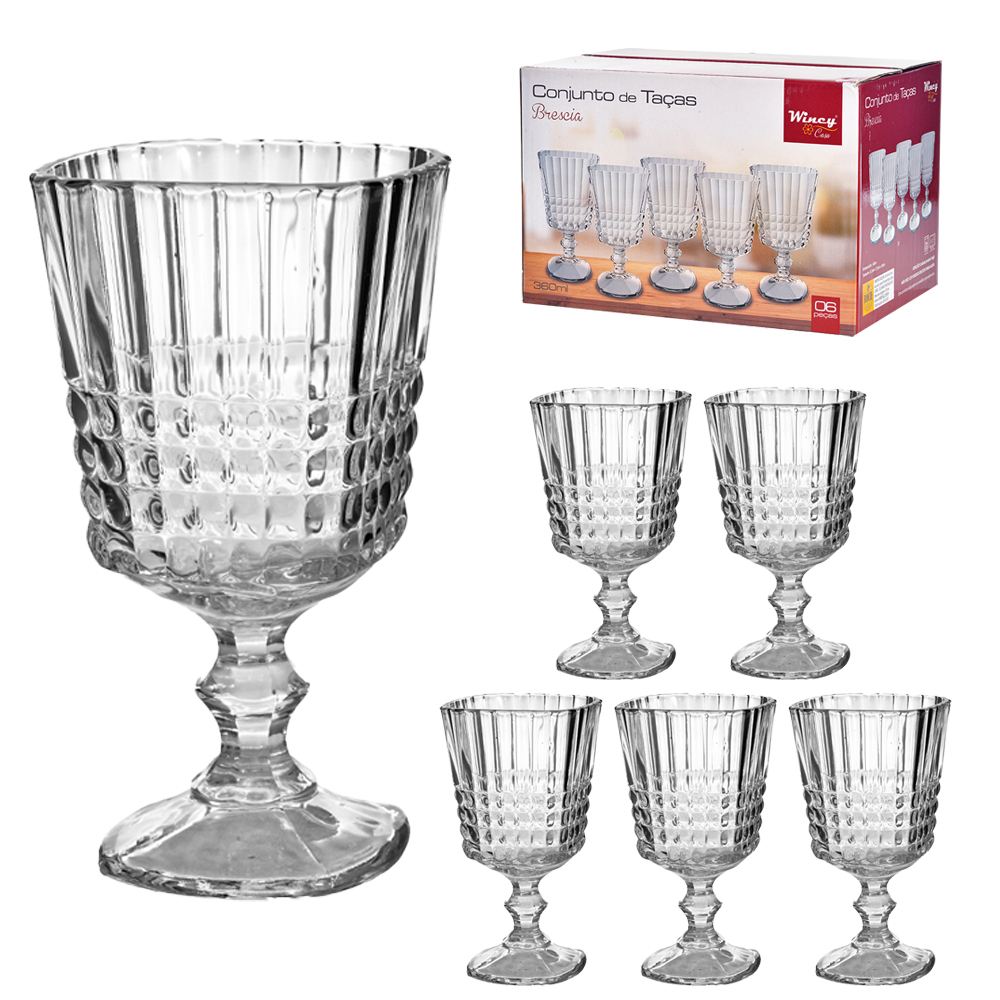 JOGO DE TACA DE VIDRO PARA AGUA / VINHO BRESCIA COM 6 PECAS 360ML