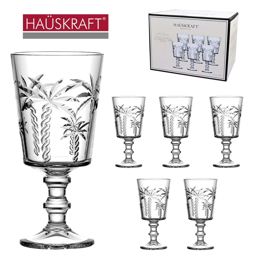 JOGO DE TACA DE VIDRO PARA AGUA / VINHO LINHA SERVIR TRANCOSO HAUSKRAFT PREMIUM COM 6 PECAS 320ML