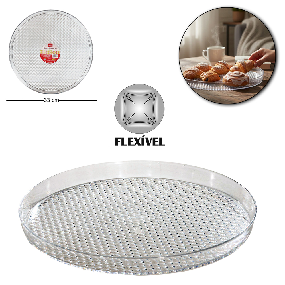 BANDEJA DE PLASTICO PET FLEXIVEL REDONDA GOLDEN 2,5X33CM DE Ø