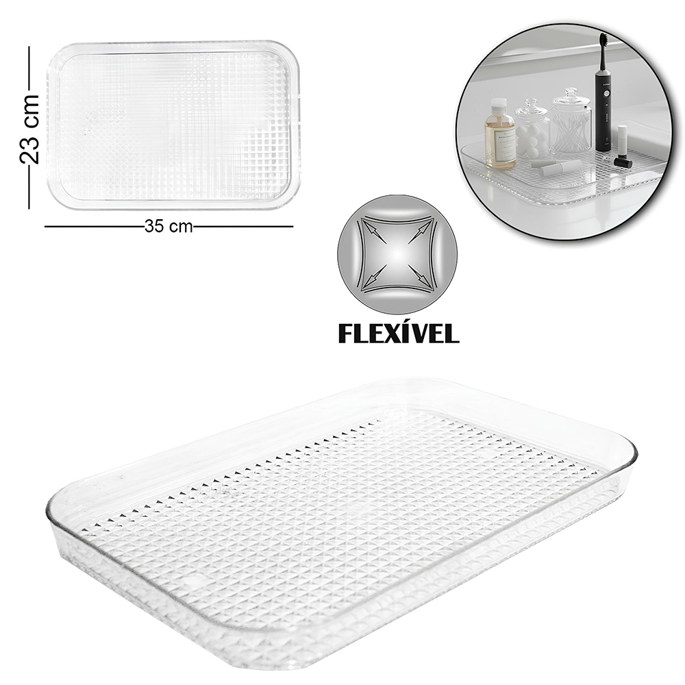 BANDEJA DE PLASTICO PET FLEXIVEL RETANGULAR GOLDEN 35X23,5X2,5CM
