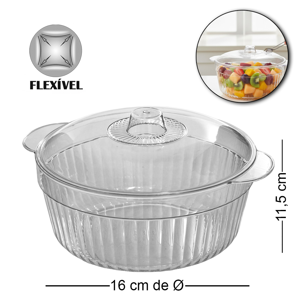 POTE TIGELA DE PLASTICO PET FLEXIVEL REDONDO COM ALCA + TAMPA EMPIRE 11,5X19,3X16CM DE Ø