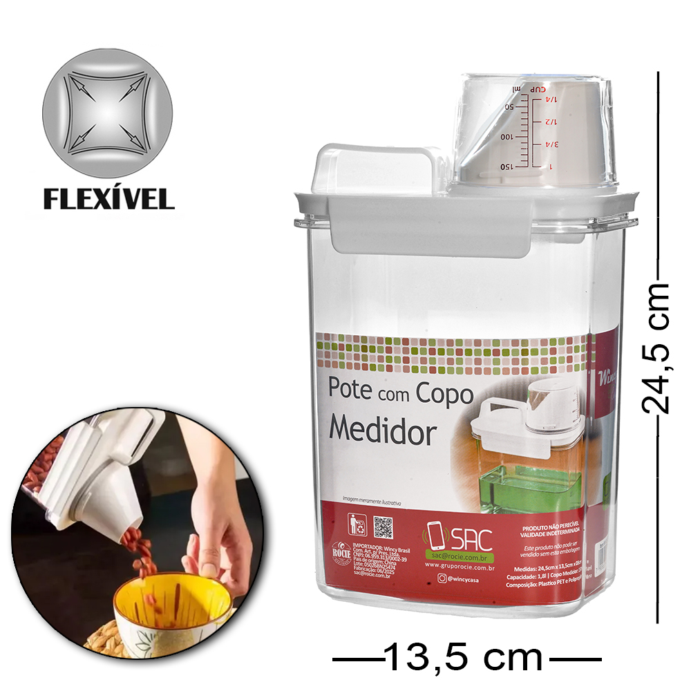 DISPENSER PORTA CEREAL DE PLASTICO PET FLEXIVEL COM COPO TAMPA 1800/150ML
