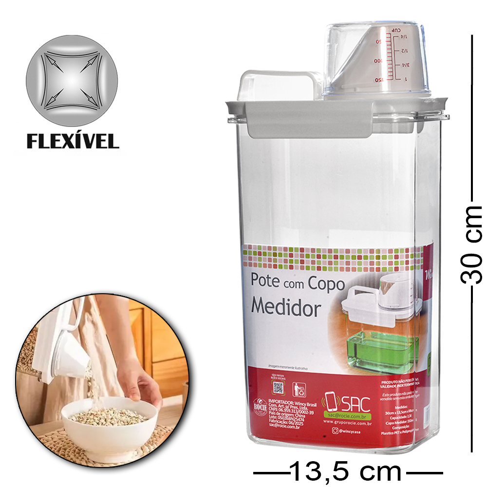 DISPENSER PORTA CEREAL DE PLASTICO PET FLEXIVEL COM COPO TAMPA 2300/150ML
