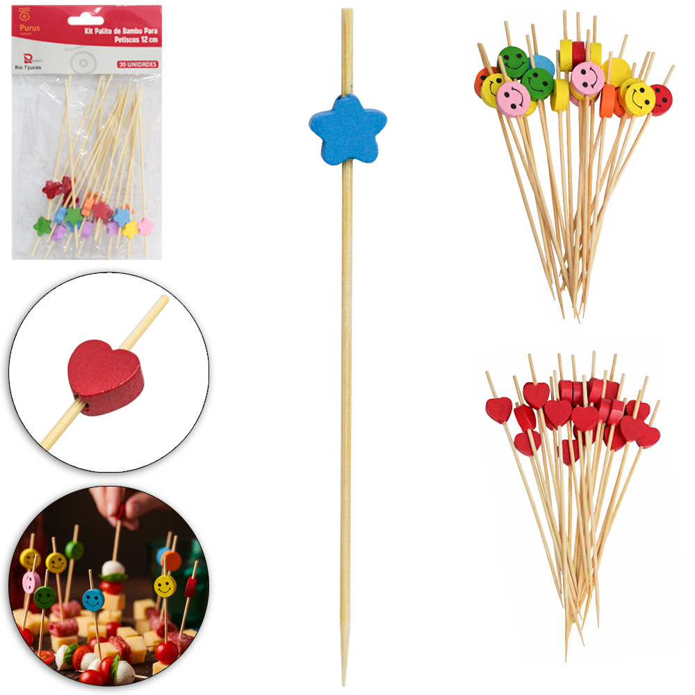 GARFO / GARFINHO PALITO DE BAMBU PARA FRUTAS E PETISCOS 20 PECAS 12CM