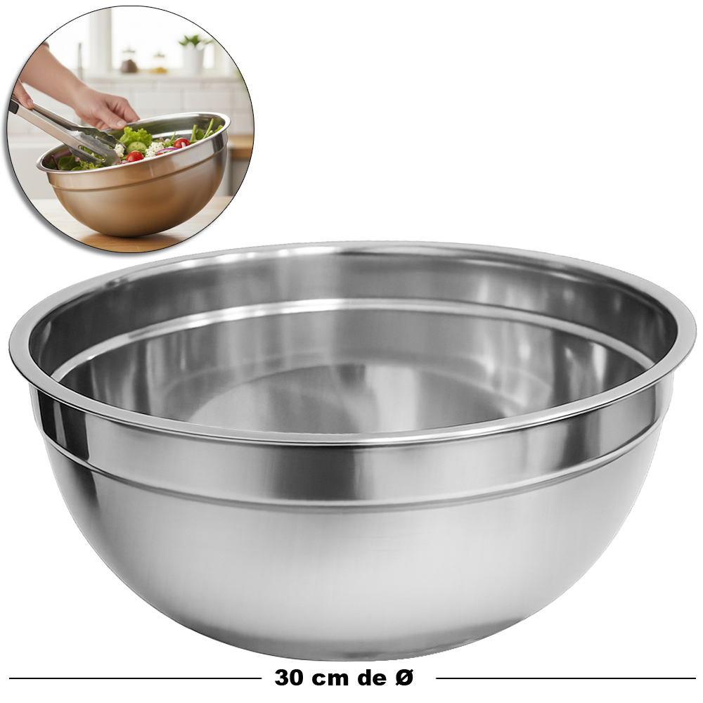 TIGELA SALADEIRA REDONDA DE INOX BOWL FUNDA 4,7L 30CM DE Ø