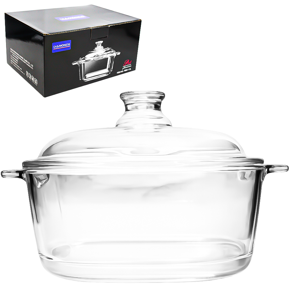 TIGELA TRAVESSA DE VIDRO QUADRADA COM ALCA + TAMPA