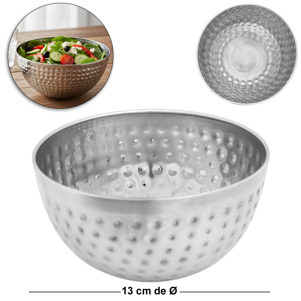 TIGELA REDONDA DE INOX BOWL FUNDA MARTELADO P 500ML 13CM DE Ø