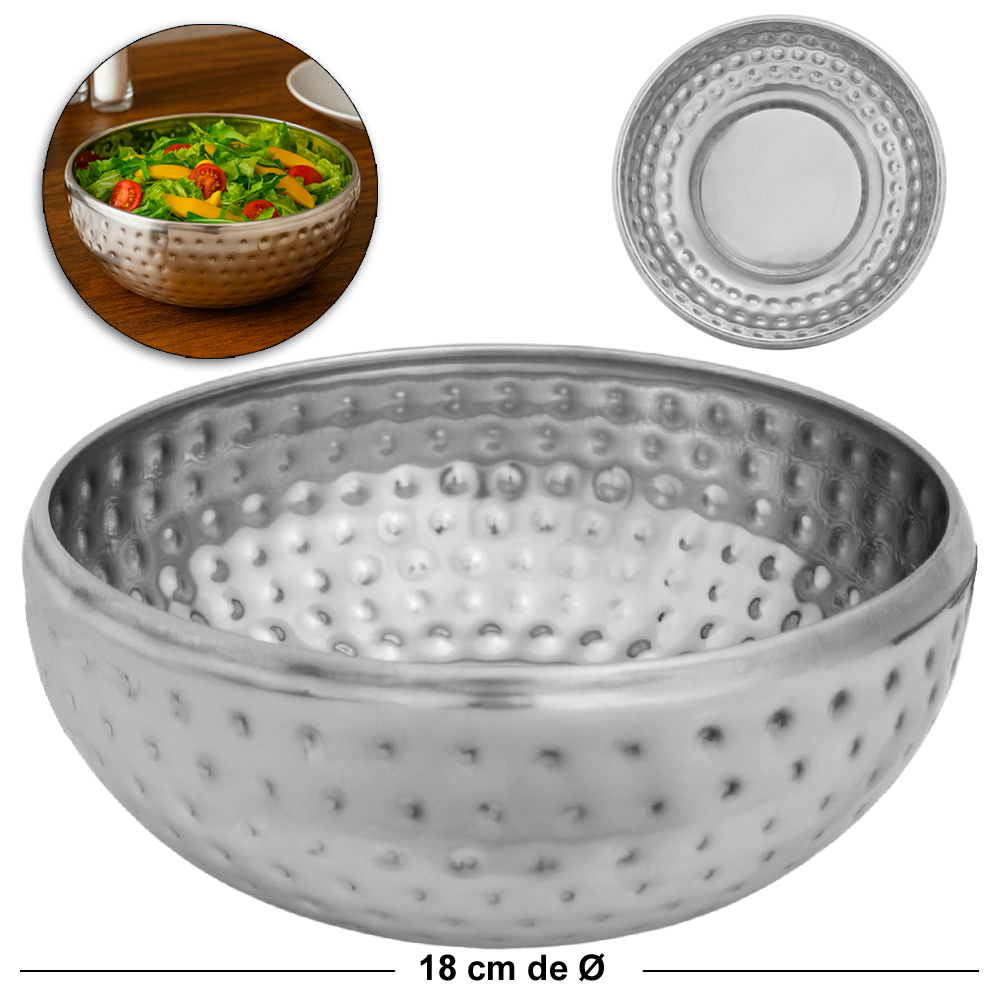 TIGELA SALADEIRA DE INOX REDONDA MARTELADO M 1720ML 18CM DE Ø