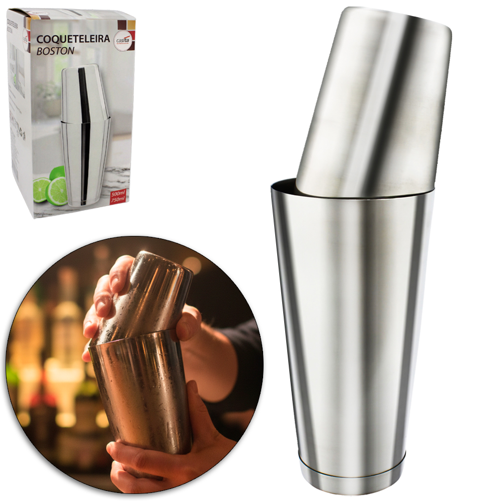 COQUETELEIRA SHAKEIRA DE INOX PROFISSIONAL BOSTON COM 2 PECAS 750/500ML