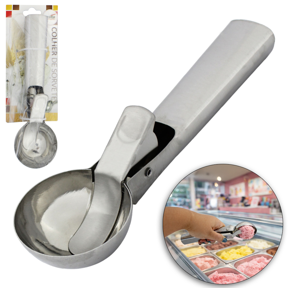 COLHER / CONCHA DE SORVETE DE INOX COM EXTRATOR 19X5,7CM DE Ø