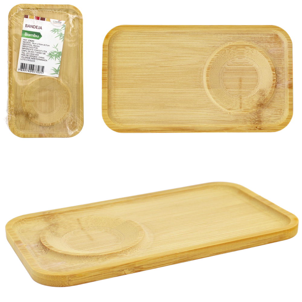 BANDEJA PETISQUEIRA DE BAMBU RETANGULAR 18X10CM