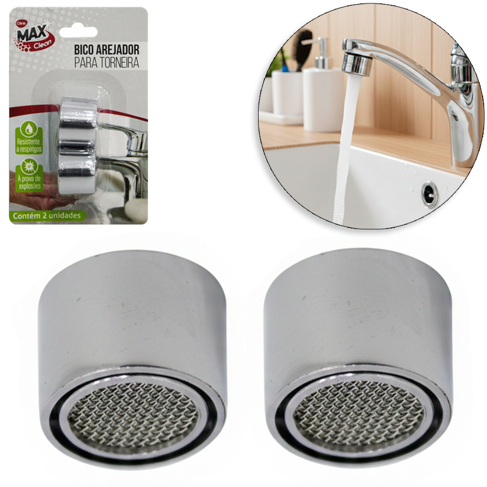 CHUVEIRINHO BICO AREJADOR PARA TORNEIRA COM FILTRO CROMADO MAX CLEAN COM 2 PECAS 1,7X2,4CM DE Ø