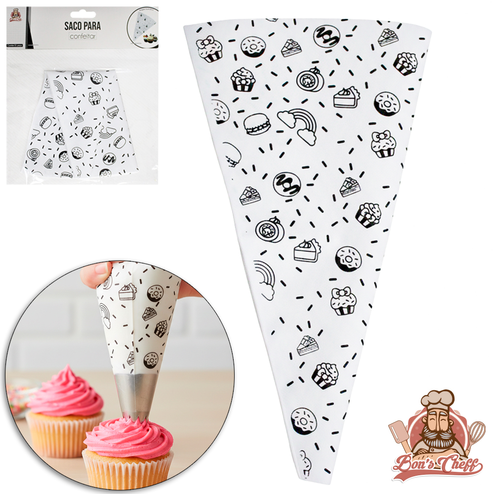 DECORADOR DE BOLO SACO DE SILICONE ESTAMPADO PARA CONFEITAR 25,5X14CM