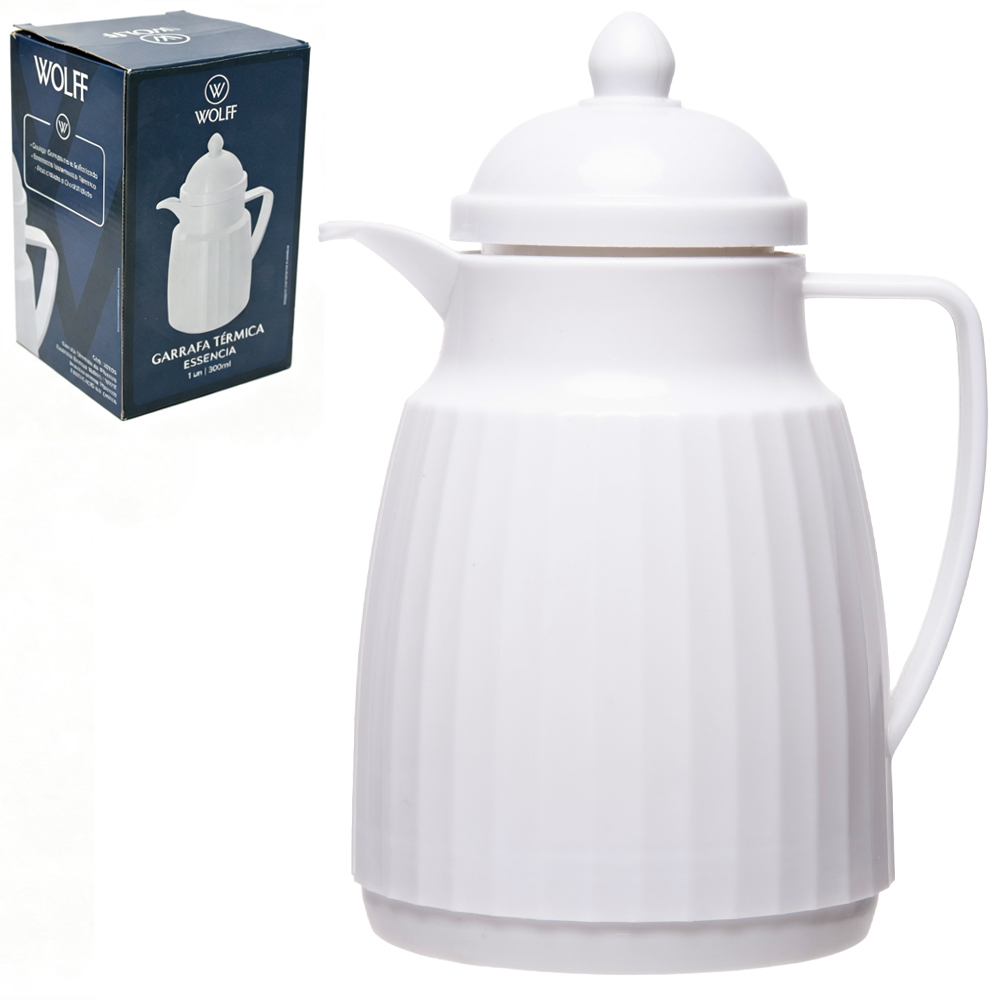 GARRAFA TERMICA COM AMPOLA DE VIDRO ESSENCIA WOLFF BRANCA 300ML
