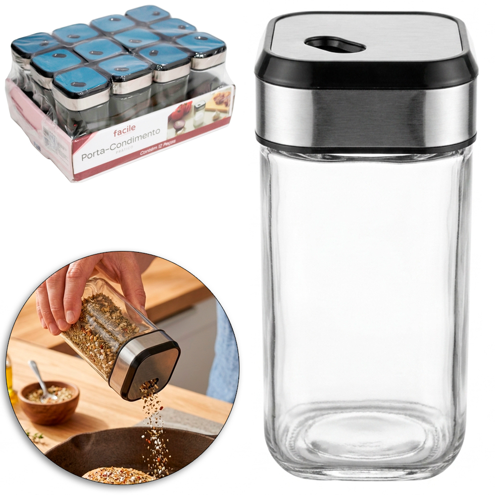 PORTA CONDIMENTO / QUEIJEIRA DE VIDRO COM TAMPA BORDA INOX 120ML