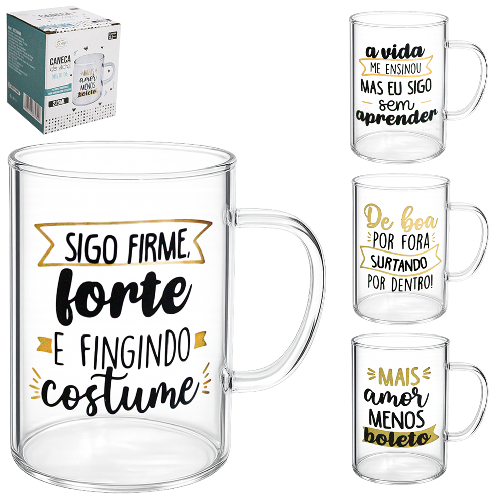 CANECA XICARA DE VIDRO BOROSSILICATO DIVERTIDA SORTIDAS 225ML