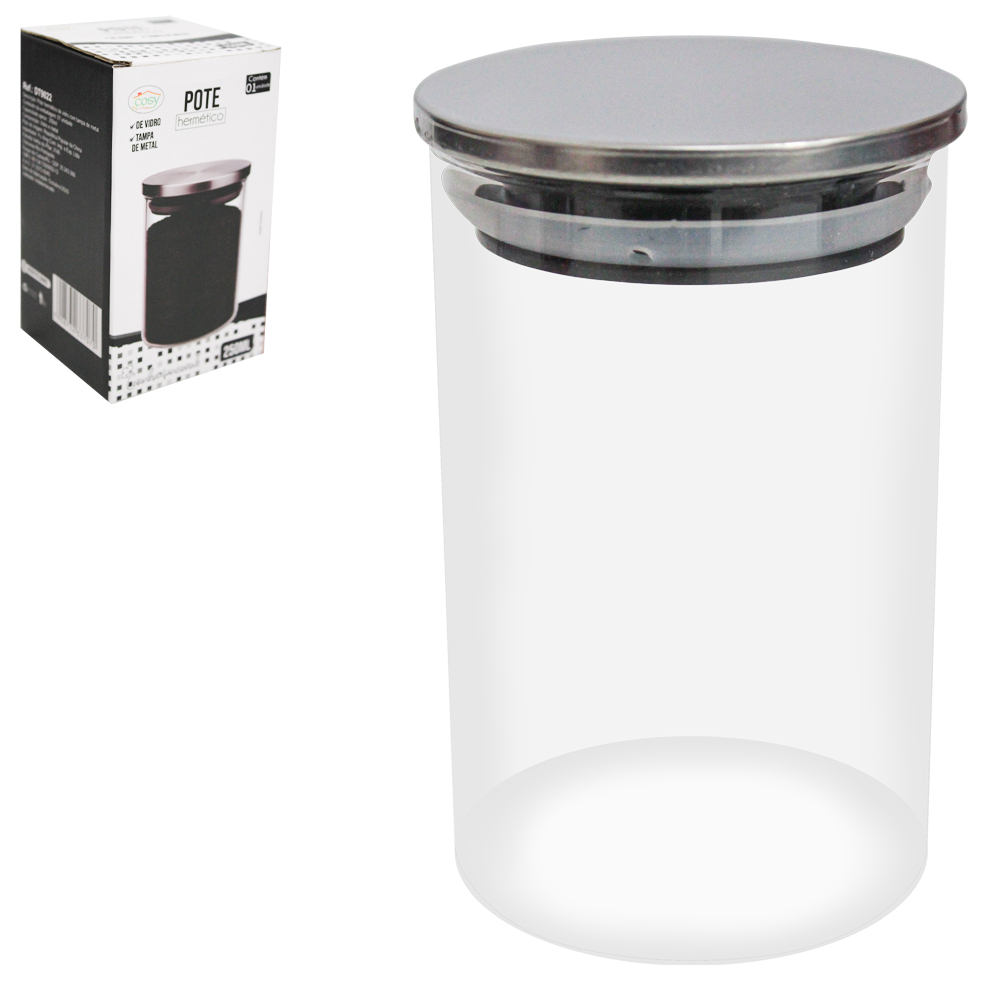 POTE DE VIDRO BOROSSILICATO REDONDO COM TAMPA HERMETICA DE INOX 250ML 