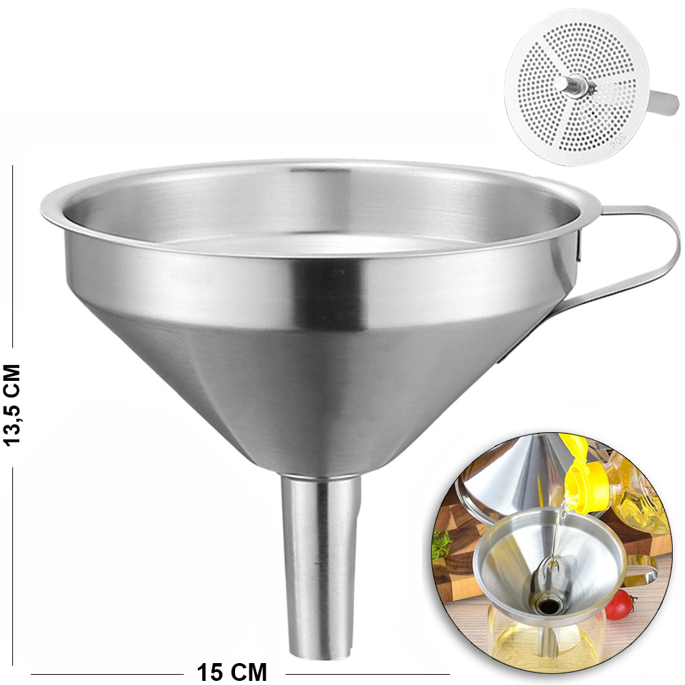 FUNIL DE INOX COM ALCA 13,5X15CM DE Ø