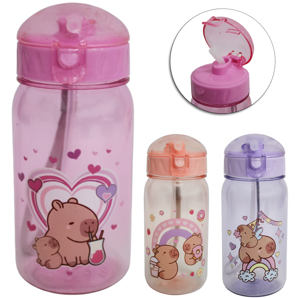 GARRAFA SQUEEZE DE PLASTICO AS CAPIVARA C/CANUDO + ALCA TRANSCOLOR 340ML 