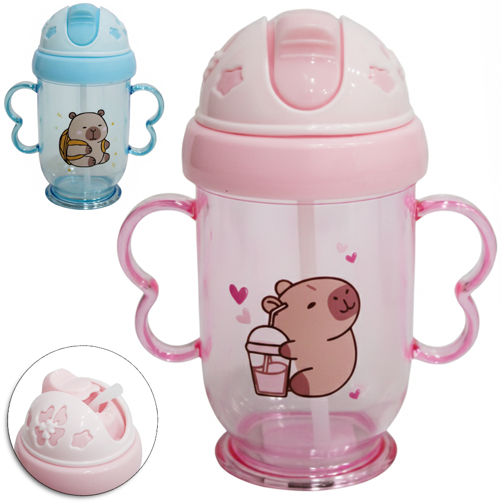 COPO BABY COM TAMPA E CANUDO + ALCA DE PLASTICO AS CAPIVARA 260ML 