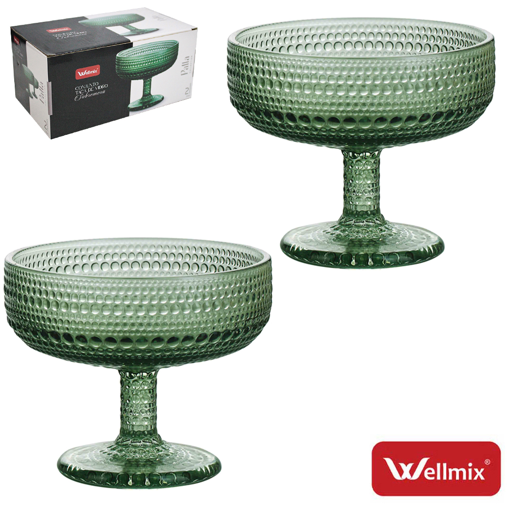 JOGO DE TACA DE VIDRO REDONDA PARA SOBREMESA PALLA COLLECTION VERDE ESCURO COM 2 PECAS 320ML