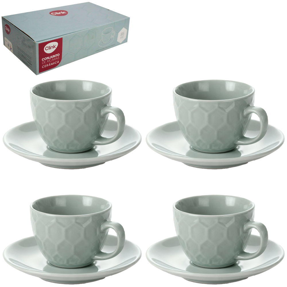 JOGO DE XICARA DE PORCELANA COM PIRES PARA CAFE 8 PECAS 85ML