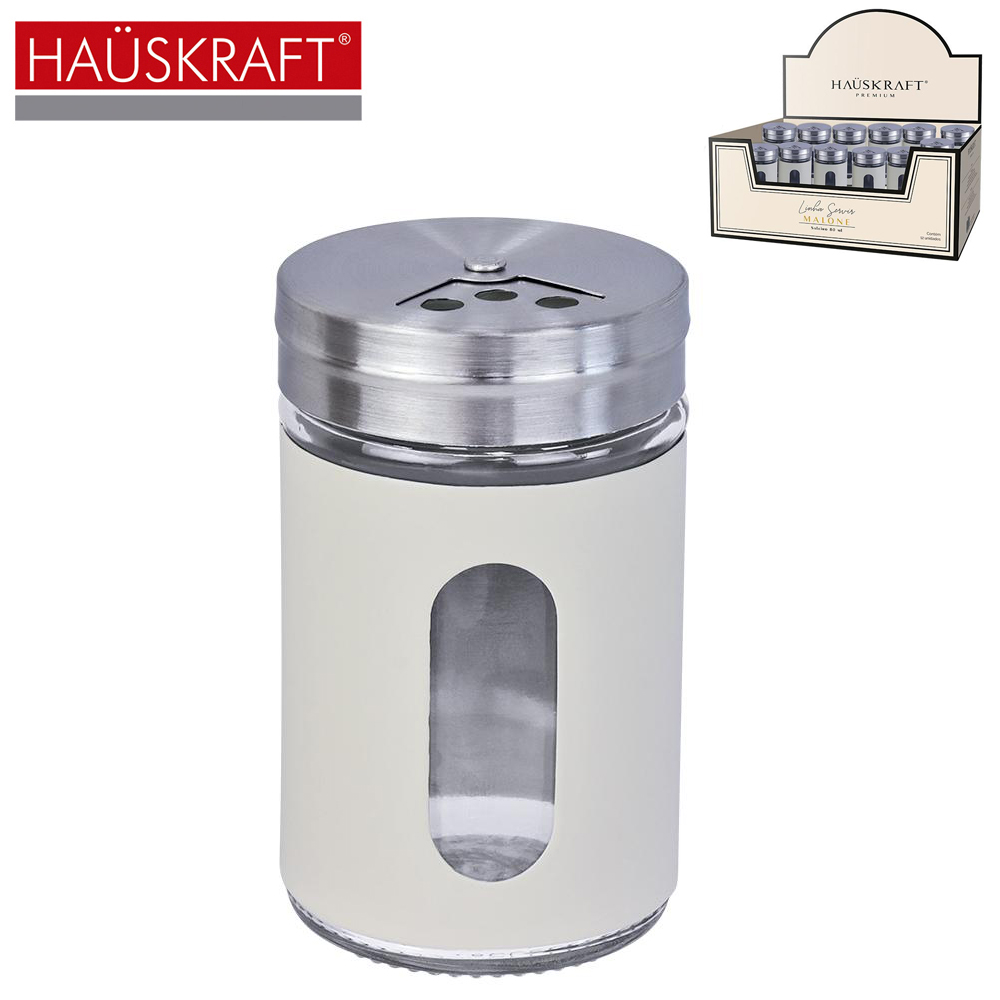 SALEIRO / PORTA CONDIMENTO / QUEIJEIRA DE VIDRO / INOX COM VISOR LINHA SERVIR MALONE HAUSKRAFT PREMIUM 80ML DP PLAY
