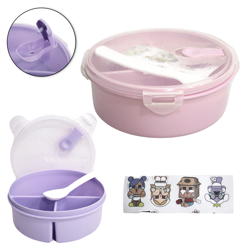 MARMITA DE PLASTICO REDONDA BONECO CRY COM 3 DIVISORIAS + COLHER E TRAVA LATERAL E ADESIVO 5,5X15,5CM DE Ø