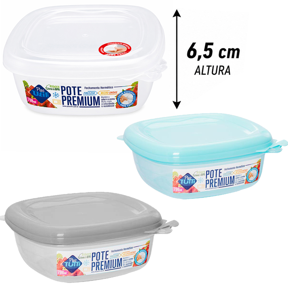 POTE ORGANIZADOR DE PLASTICO QUADRADO GRADUADO PREMIUM 796ML
