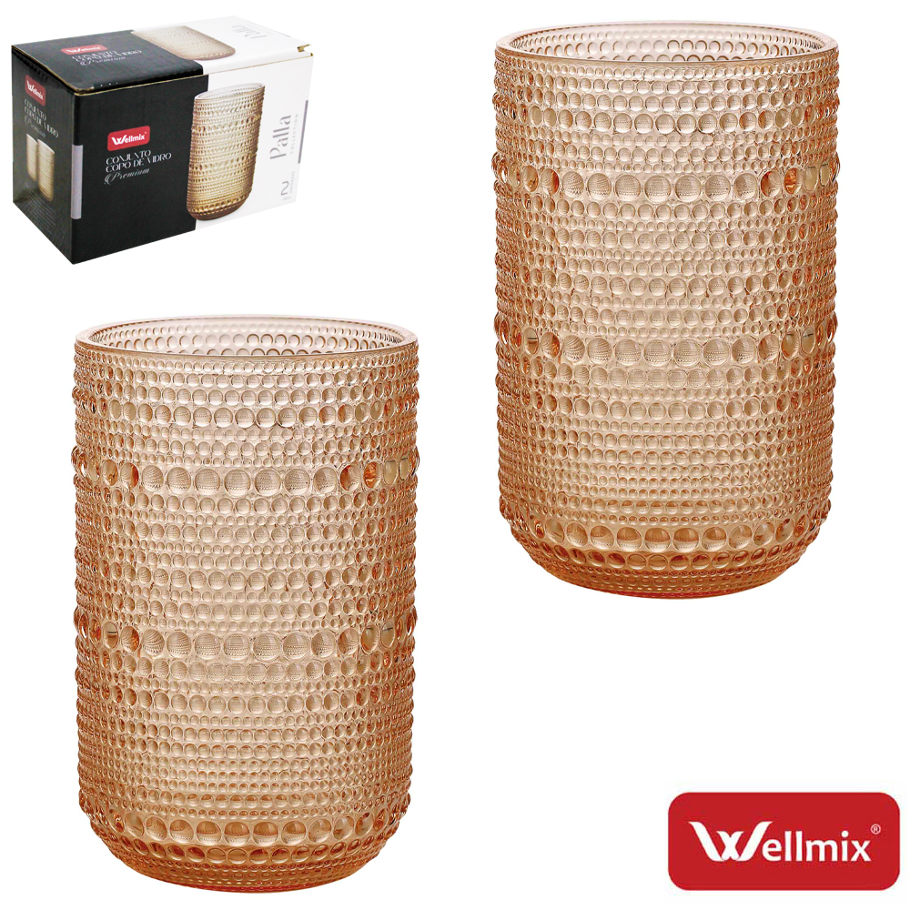 JOGO DE COPO DE VIDRO PREMIUM PALLA COLLECTION AMBAR COM 2 PECAS 280ML