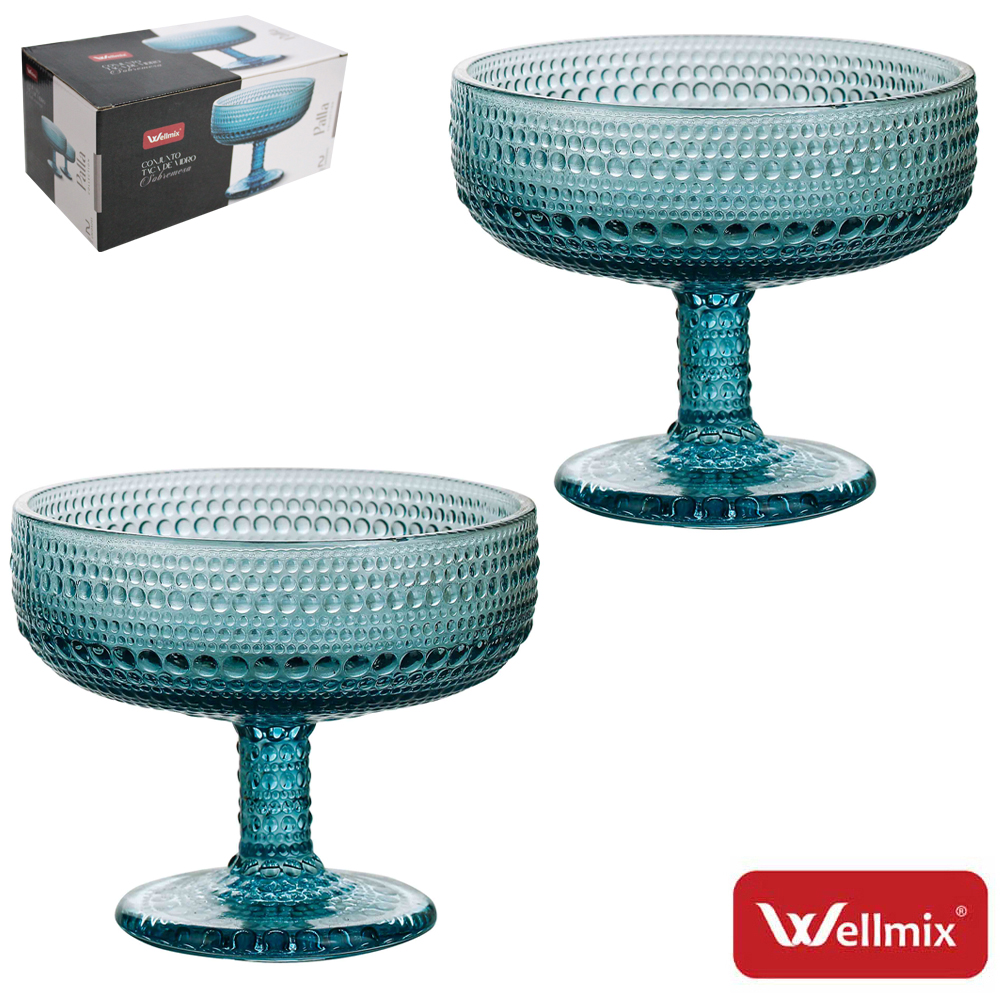 JOGO DE TACA DE VIDRO REDONDA PARA SOBREMESA PALLA COLLECTION AZUL ESCURO COM 2 PECAS 320ML