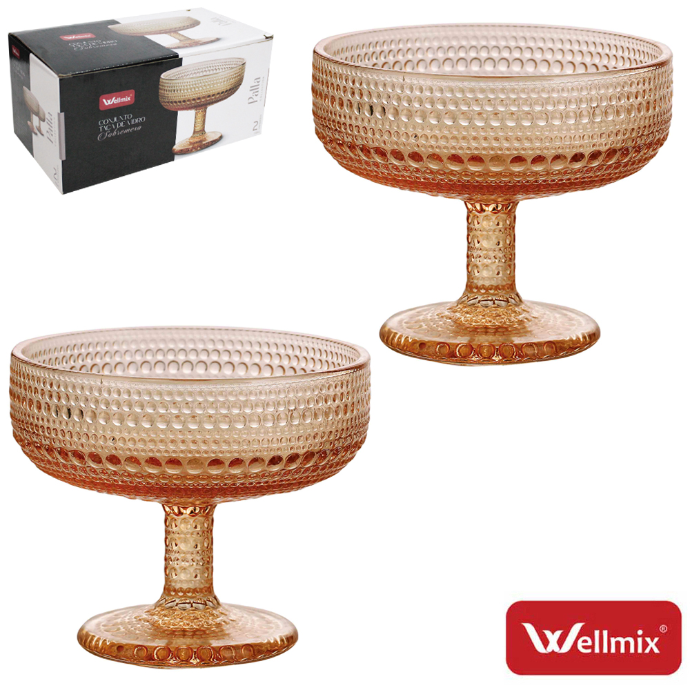 JOGO DE TACA DE VIDRO REDONDA PARA SOBREMESA PALLA COLLECTION AMBAR COM 2 PECAS 320ML