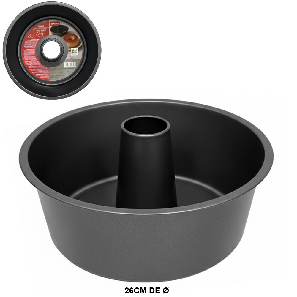 FORMA / ASSADEIRA DE ACO CARBONO ANTIADERENTE PARA BOLO / TORTA / PUDIM COM TUBO DELLY 11,5X26CM DE Ø