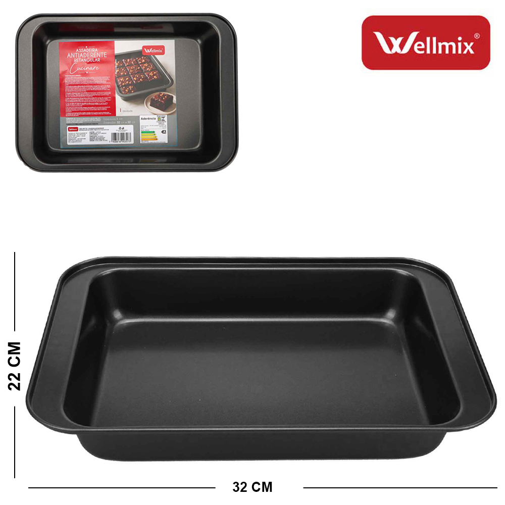FORMA ASSADEIRA DE ACO CARBONO ANTIADERENTE RETANGULAR CUCINARE 32X22X5CM