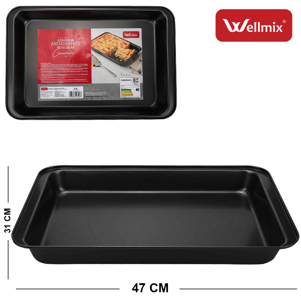 FORMA ASSADEIRA DE ACO CARBONO ANTIADERENTE RETANGULAR CUCINARE 47X31X5CM