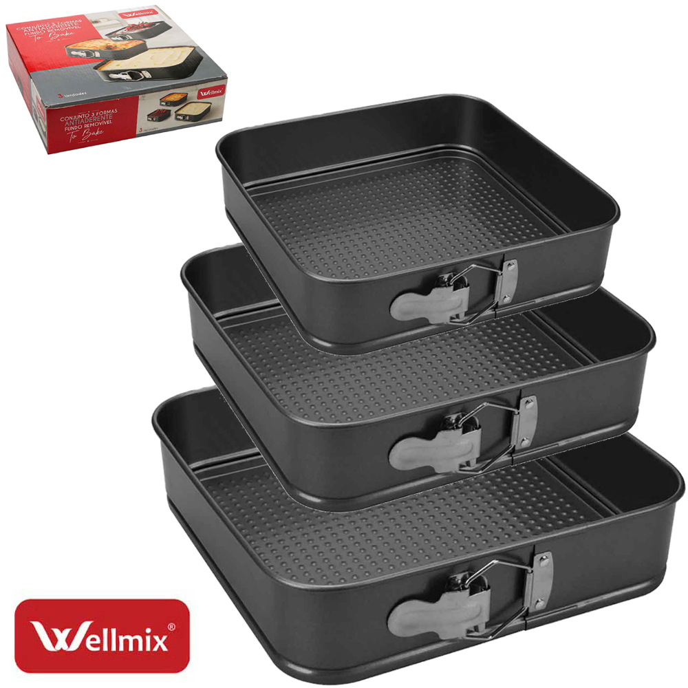 FORMA ASSADEIRA DE ACO CARBONO ANTIADERENTE QUADRADA COM FUNDO REMOVIVEL TO BAKE 3 PECAS