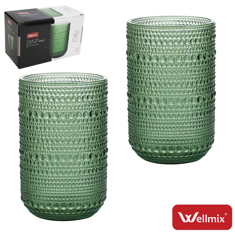 JOGO DE COPO DE VIDRO PREMIUM PALLA COLLECTION VERDE ESCURO COM 2 PECAS 280ML