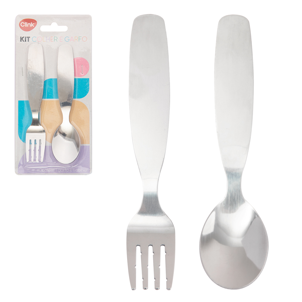 CONJUNTO DE TALHER INFANTIL DE INOX COM COLHER + GARFO