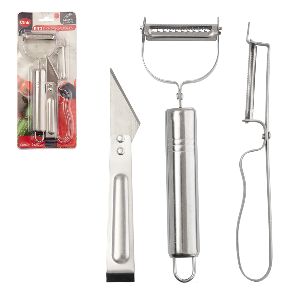 CORTADOR DESCASCADOR DE LEGUMES / FRUTAS DE INOX  COM 3 PECAS