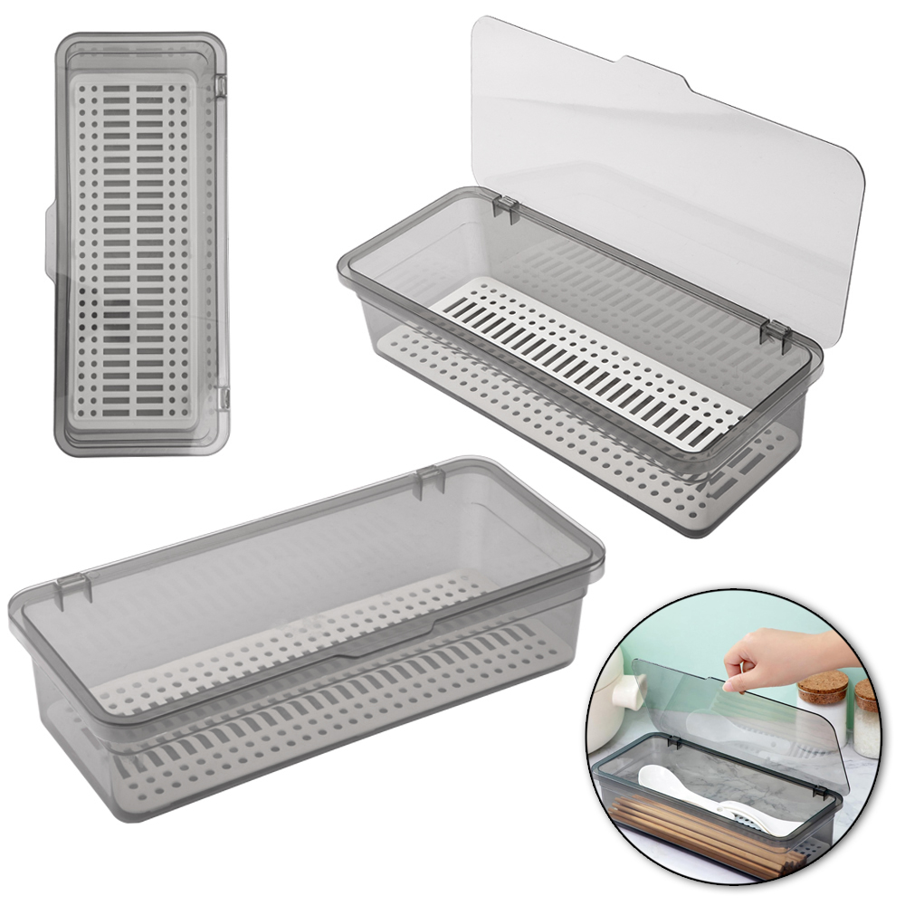 POTE ORGANIZADOR DE PLASTICO RETANGULAR COM ESCORREDOR + TAMPA 26,3X11,5X6,7CM