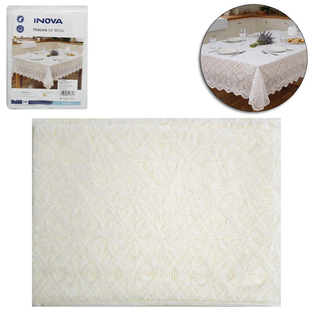 TOALHA DE MESA DE RENDA ( POLIESTER ) RETANGULAR INOVA 140X200CM