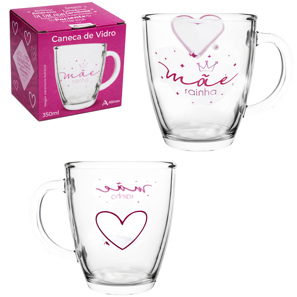 CANECA XICARA DE VIDRO CONICA MAE RAINHA 350ML
