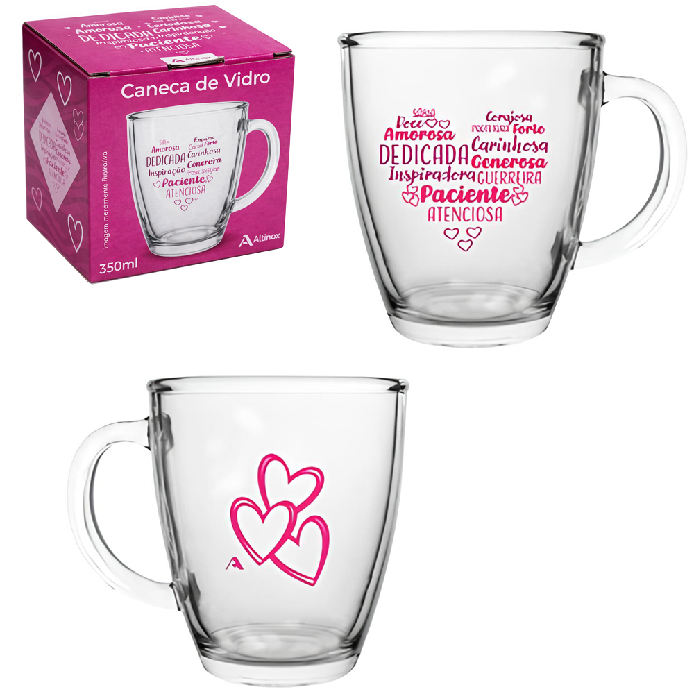 CANECA XICARA DE VIDRO CONICA MAE ATENCIOSA 350ML