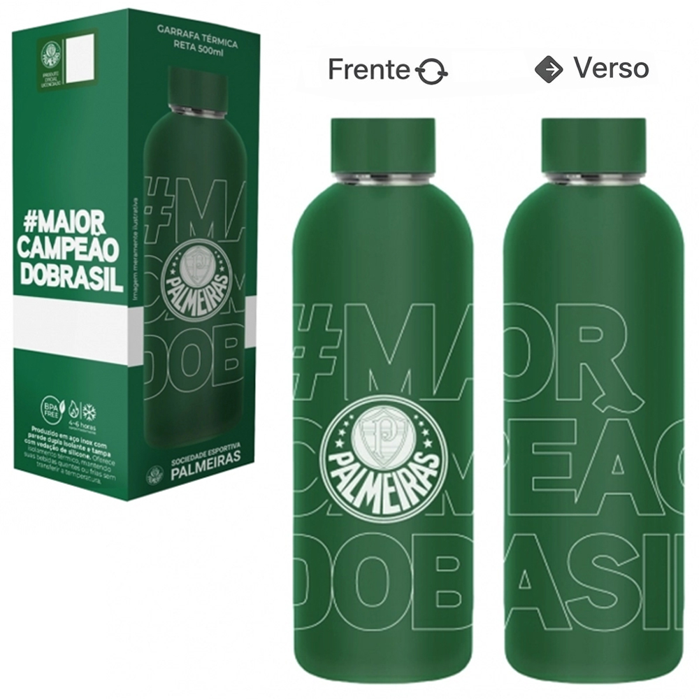 GARRAFA TERMICA RETA PALMEIRAS DE INOX COM PAREDE DUPLA 500ML