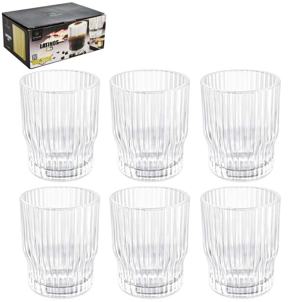 JOGO DE COPO DE VIDRO CANELADO EMPILHAVEL COM 6 PECAS 100ML