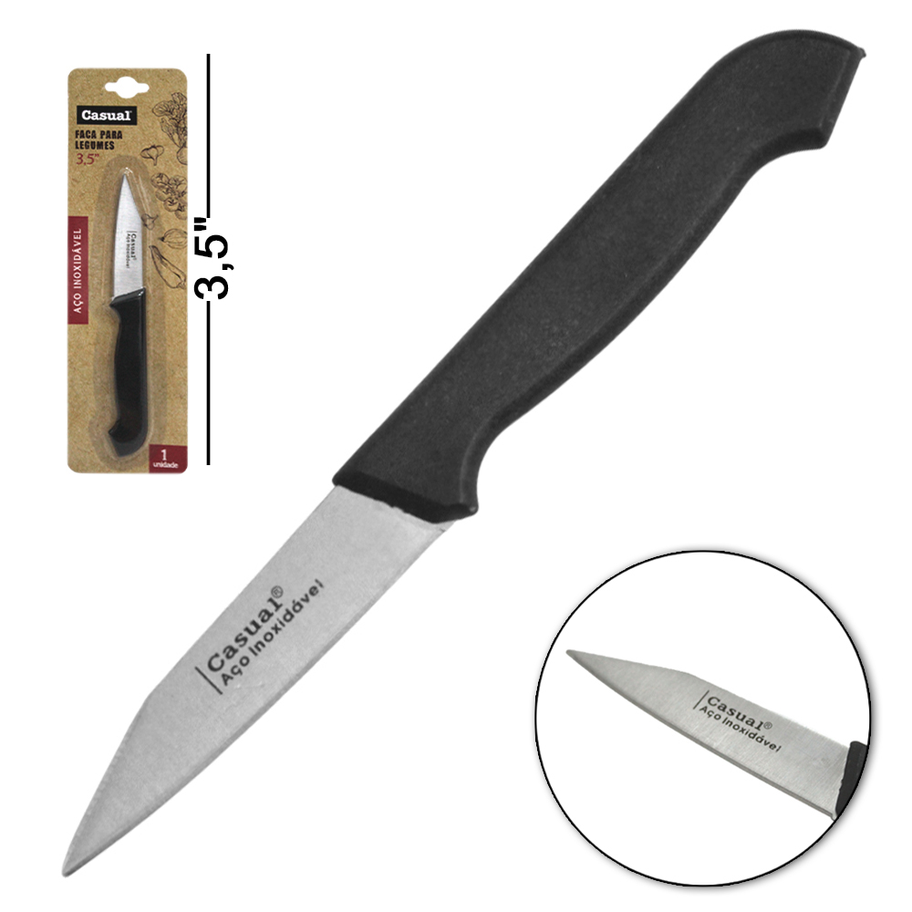 FACA DE LEGUMES DE INOX 3,5'' CABO PLASTICO PRETO