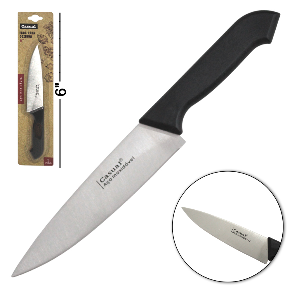 FACA DE COZINHA / PEIXEIRA DE INOX 6'' CABO PLASTICO PRETO