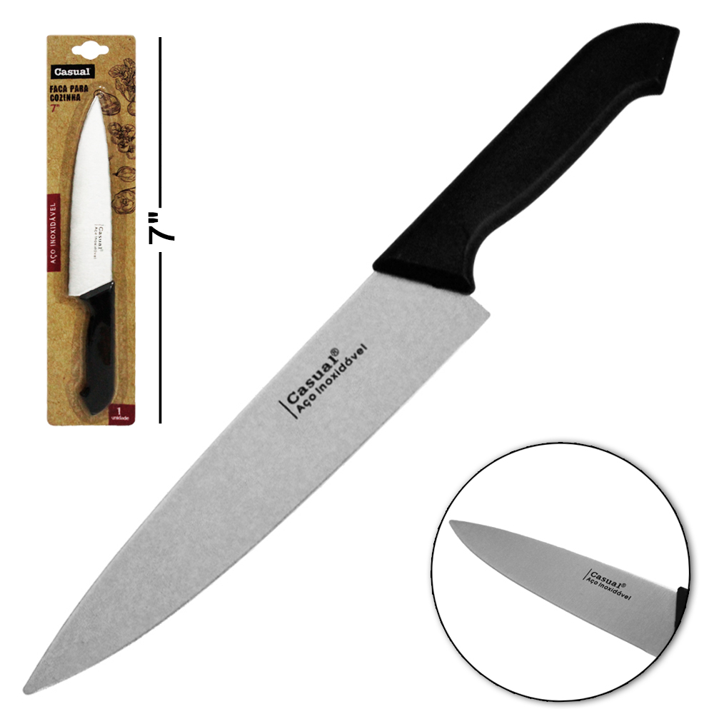 FACA DE COZINHA / PEIXEIRA DE INOX 7'' CABO PLASTICO PRETO