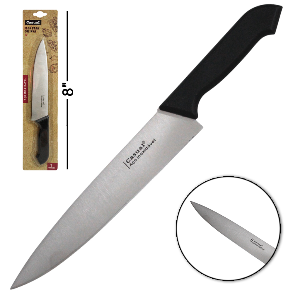 FACA DE COZINHA / PEIXEIRA DE INOX 8'' CABO PLASTICO PRETO