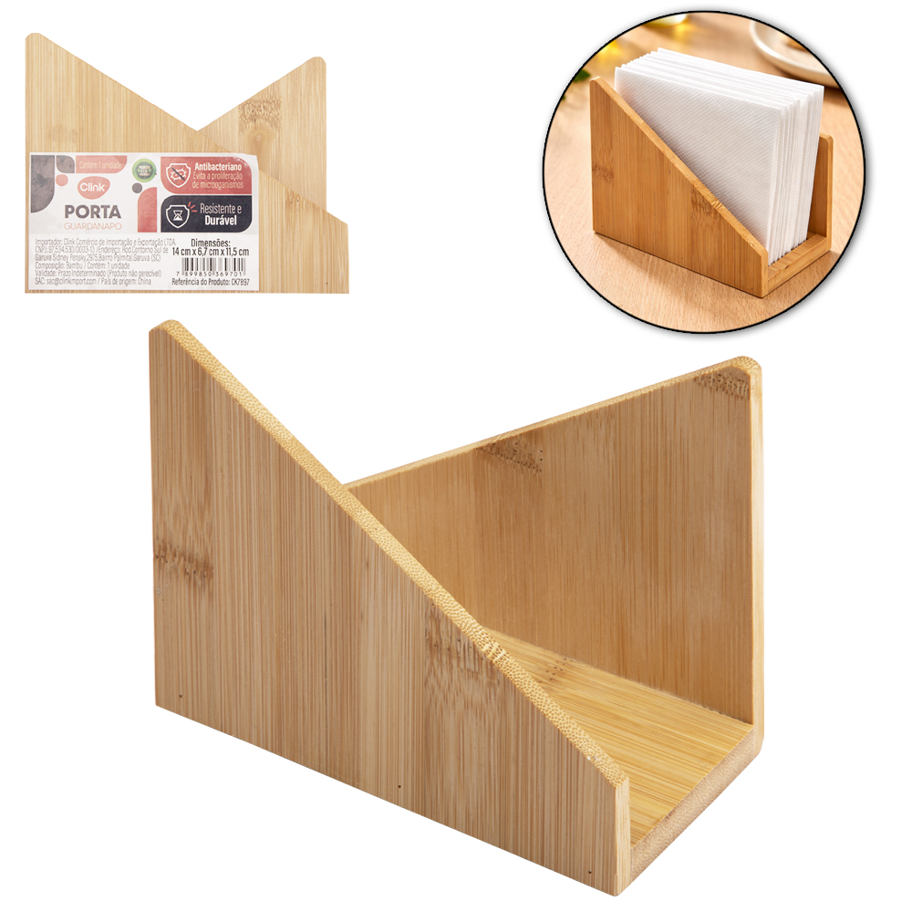 PORTA GUARDANAPO DE BAMBU 14X11,5X6,7CM